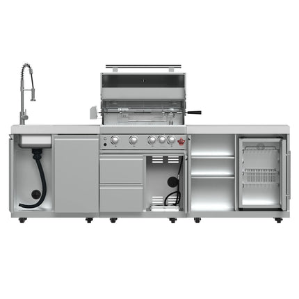 FORNO Bulnes 30-Inch BBQ, 60,000 BTU, 3 Burners with Sear & Rotisserie Infrared Burners, Stainless Steel Outdoor Kitchen with 1.8 cu.ft. Beverage Center & White Sintered Stone Countertops FORNO