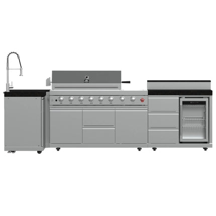 FORNO Bulnes 40-Inch BBQ, 95,000 BTU, 5 Burners, Sear & Rotisserie Infrared with Side Burner, Stainless Steel Outdoor Kitchen with 1.8 cu.ft. Beverage Center & Black Granite Countertops FORNO