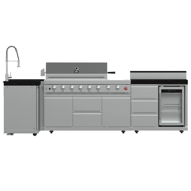 FORNO Bulnes 40-Inch BBQ, 95,000 BTU, 5 Burners, Sear & Rotisserie Infrared with Side Burner, Stainless Steel Outdoor Kitchen with 1.8 cu.ft. Beverage Center & Black Granite Countertops FORNO