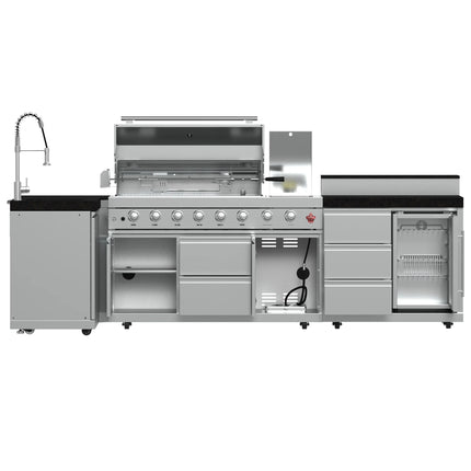 FORNO Bulnes 40-Inch BBQ, 95,000 BTU, 5 Burners, Sear & Rotisserie Infrared with Side Burner, Stainless Steel Outdoor Kitchen with 1.8 cu.ft. Beverage Center & Black Granite Countertops FORNO