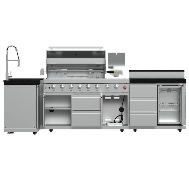 FORNO Bulnes 40-Inch BBQ, 95,000 BTU, 5 Burners, Sear & Rotisserie Infrared with Side Burner, Stainless Steel Outdoor Kitchen with 1.8 cu.ft. Beverage Center & Black Granite Countertops FORNO