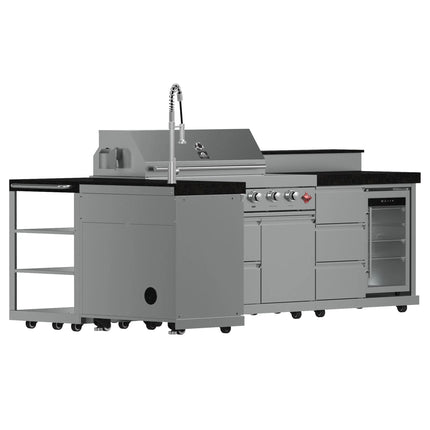 FORNO Bulnes 40-Inch BBQ, 95,000 BTU, 5 Burners, Sear & Rotisserie Infrared with Side Burner, Stainless Steel Outdoor Kitchen with 1.8 cu.ft. Beverage Center & Black Granite Countertops FORNO