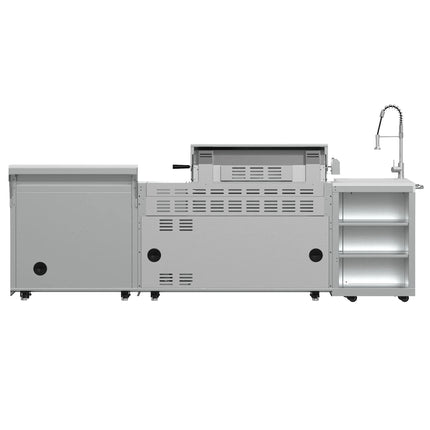 FORNO Bulnes 40-Inch BBQ, 95,000 BTU, 5 Burners, Sear & Rotisserie Infrared with Side Burner, Stainless Steel Outdoor Kitchen with 1.8 cu.ft. Beverage Center & White Sintered Stone Countertops FORNO