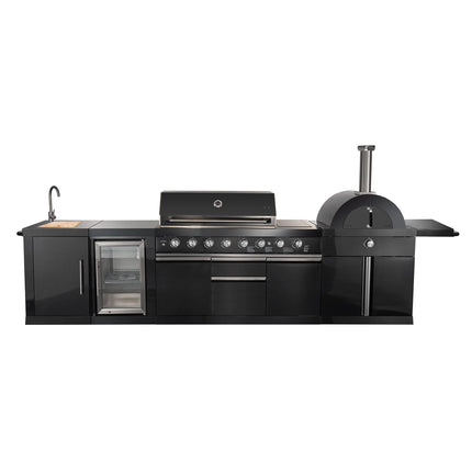 Forno All’Aperto 87,600 BTU Outdoor Kitchen, 4 Burners, Infrared Burners, Side Burner, Black Sintered Stone Countertops, Gas Pizza Oven, Sink Module, Bar & Beverage Center FORNO