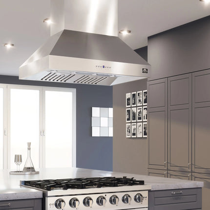 Forno Coppito 36-Inch Island Range Hood, Stainless Steel, LED Lighting, Adjustable Fan Speeds FORNO