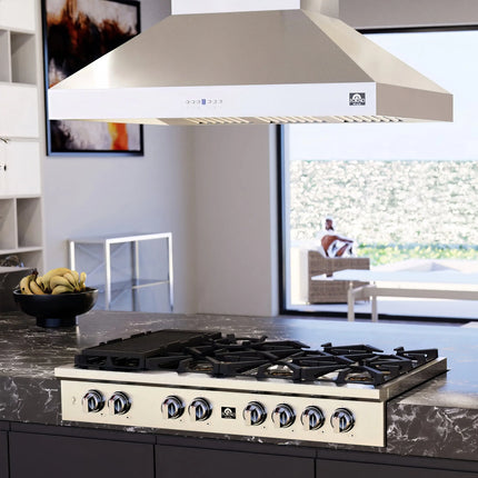 Forno Coppito 48-Inch Island Range Hood, Stainless Steel, LED Lighting, Adjustable Fan Speeds FORNO