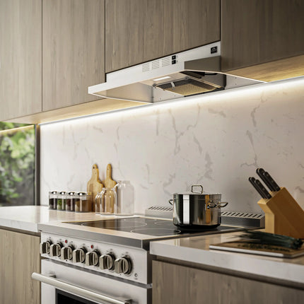 Forno Cappa 30-Inch Under Cabinet Range Hood, White, 200 CFM, Convertible, LED Lighting FORNO