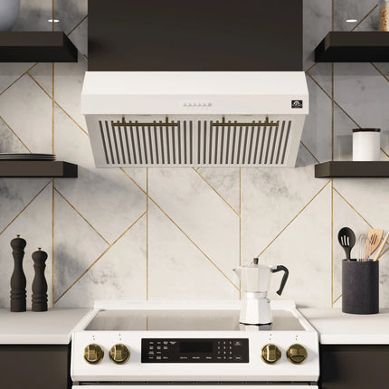 Forno Bari Espresso 30-Inch Under Cabinet Range Hood, White, 600 CFM, LED Lighting, Dishwasher-Safe Baffle Filters, 3-Speed Fan Control FORNO