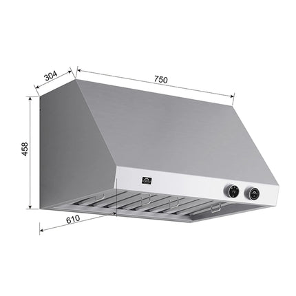 Forno Biagio 30-Inch Wall Mounted Range Hood, Stainless Steel, Heavy Duty FORNO