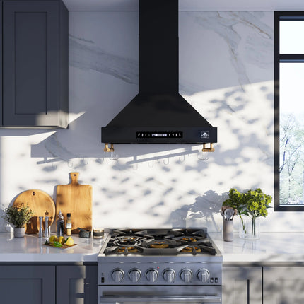 Forno Venezia 30 Inch Wall-Mounted Range Hood in Black with Touch Controls and Baffle Filters FORNO