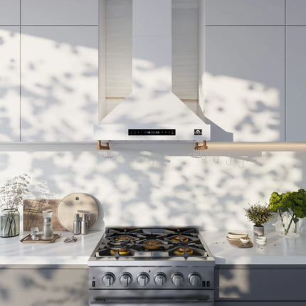 Forno Venezia 30 Inch Wall-Mounted Range Hood in White with Touch Controls and Baffle Filters FORNO