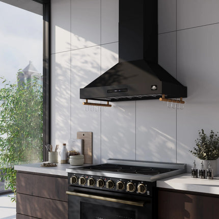 Forno Venezia 36 Inch Wall-Mounted Range Hood in Black with Touch Controls and Baffle Filters FORNO
