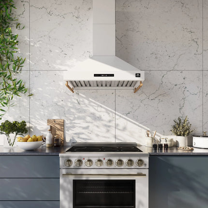 Forno Venezia 36 Inch Wall-Mounted Range Hood in White with Touch Controls and Baffle Filters FORNO