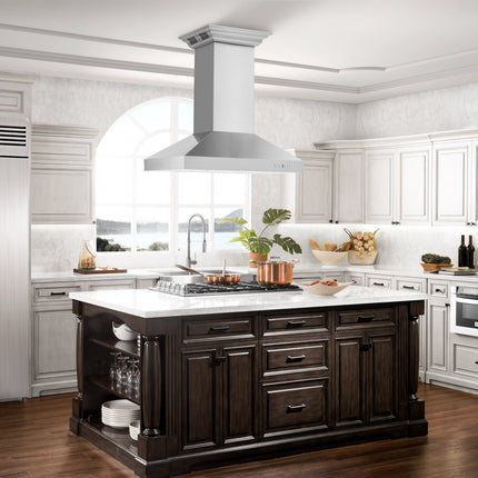 36" ZLINE CrownSound™Ducted Vent Island Mount Range Hood in Stainless Steel with Built-in Bluetooth Speakers (KL3iCRN-BT-36)