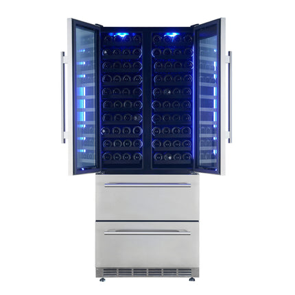 Forno Campania 32-Inch Wine Cooler, Stainless Steel, Dual Wine Zones, Two Beverage Drawers, 17.7 cu.ft FORNO