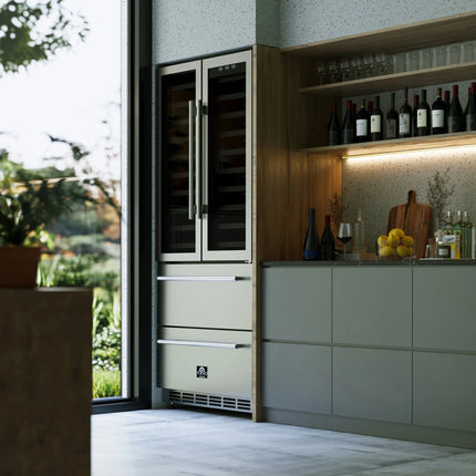 Forno Campania 32-Inch Wine Cooler, Stainless Steel, Dual Wine Zones, Two Beverage Drawers, 17.7 cu.ft FORNO