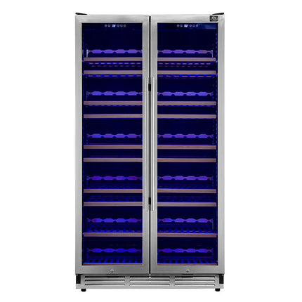 Forno Vernazza 40-Inch Side-by-Side Dual Zone Wine Cellar, 25.07 cu.ft Capacity, Stainless Steel, Temperature Control, UV-Protected Glass Door, Wooden Shelves FORNO