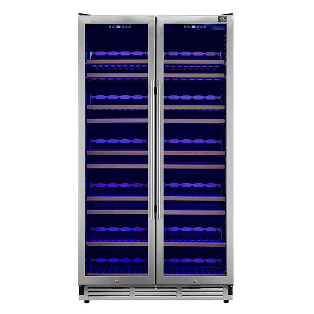 Forno Vernazza 40-Inch Side-by-Side Dual Zone Wine Cellar, 25.07 cu.ft Capacity, Stainless Steel, Temperature Control, UV-Protected Glass Door, Wooden Shelves FORNO