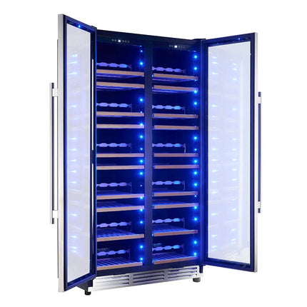 Forno Vernazza 40-Inch Side-by-Side Dual Zone Wine Cellar, 25.07 cu.ft Capacity, Stainless Steel, Temperature Control, UV-Protected Glass Door, Wooden Shelves FORNO