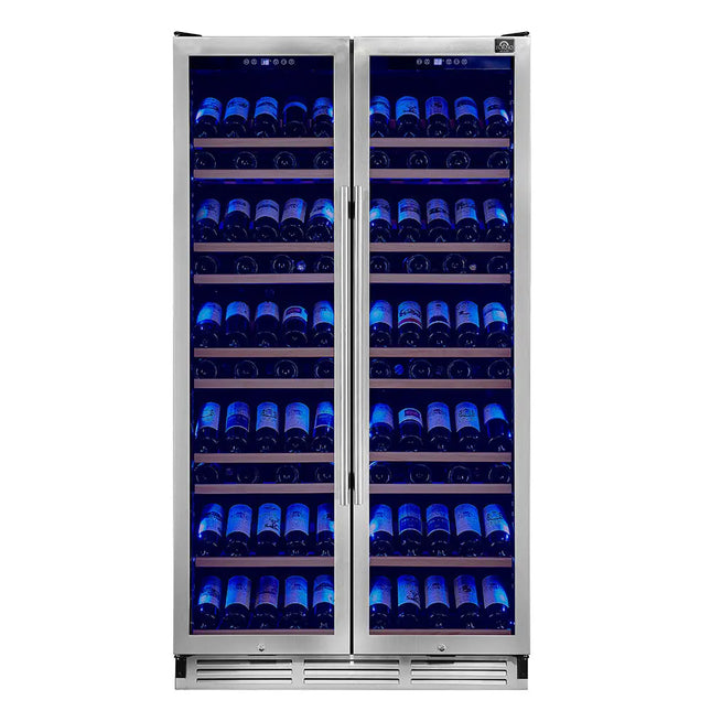 Forno Vernazza 40-Inch Side-by-Side Dual Zone Wine Cellar, 25.07 cu.ft Capacity, Stainless Steel, Temperature Control, UV-Protected Glass Door, Wooden Shelves FORNO
