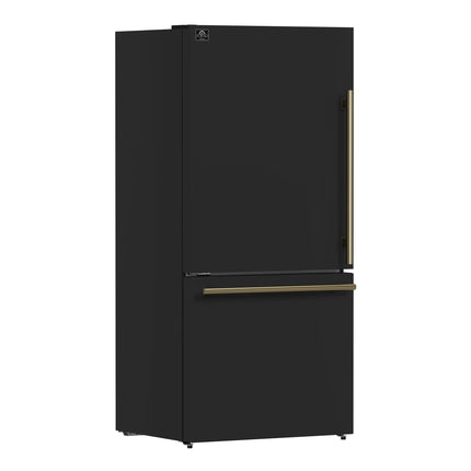 Forno Milano Espresso 31-Inch Black Bottom Freezer Refrigerator, 17.2 Cu. Ft., Energy-Efficient, No Frost, Built-In Ice Maker FORNO