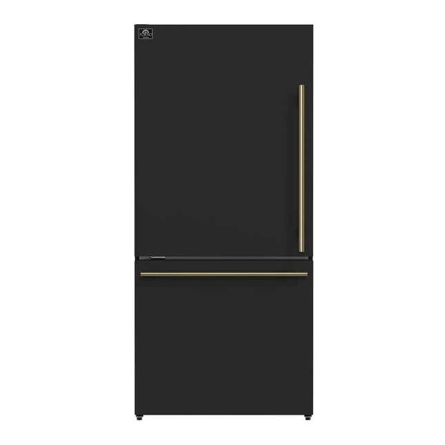 Forno Milano Espresso 31-Inch Black Bottom Freezer Refrigerator, 17.2 Cu. Ft., Energy-Efficient, No Frost, Built-In Ice Maker FORNO