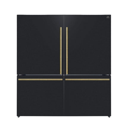 Forno Milano 2-Piece 62-Inch Freestanding Dual Bottom Freezer Refrigerator in Black – 34.4 cu.ft, Touch Control, Ice Maker FORNO
