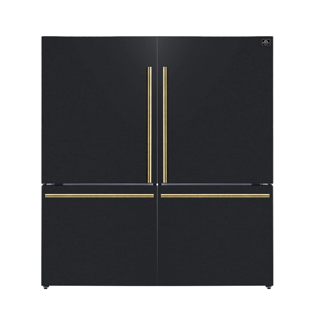 Forno Milano 2-Piece 62-Inch Freestanding Dual Bottom Freezer Refrigerator in Black – 34.4 cu.ft, Touch Control, Ice Maker FORNO