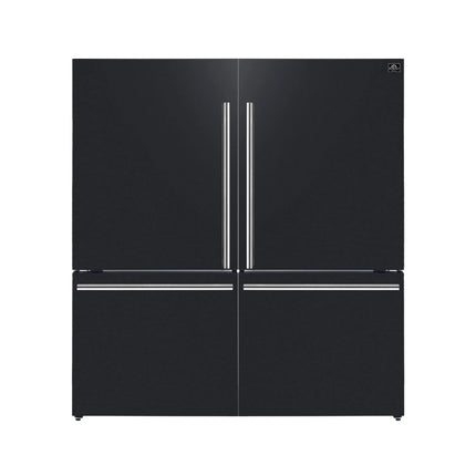Forno Milano 2-Piece 62-Inch Freestanding Dual Bottom Freezer Refrigerator in Black – 34.4 cu.ft, Touch Control, Ice Maker FORNO