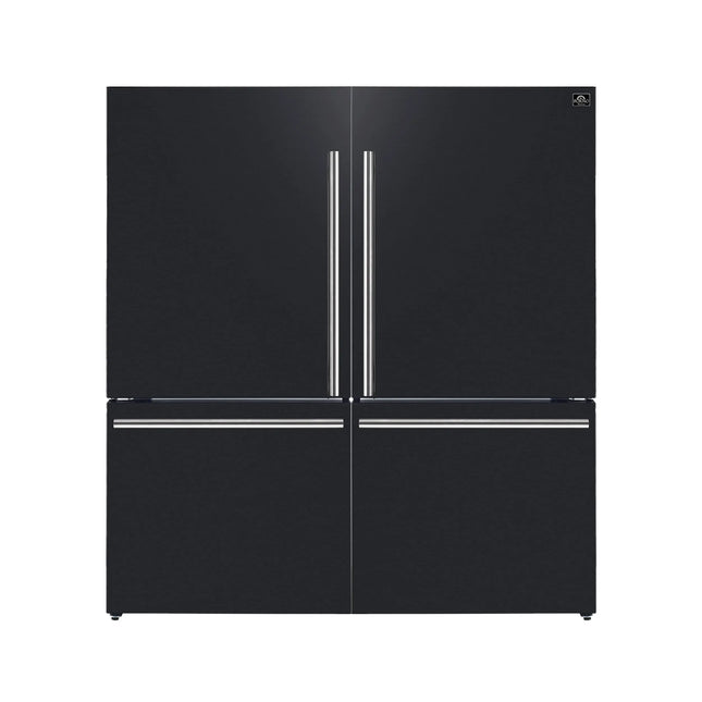 Forno Milano 2-Piece 62-Inch Freestanding Dual Bottom Freezer Refrigerator in Black – 34.4 cu.ft, Touch Control, Ice Maker FORNO
