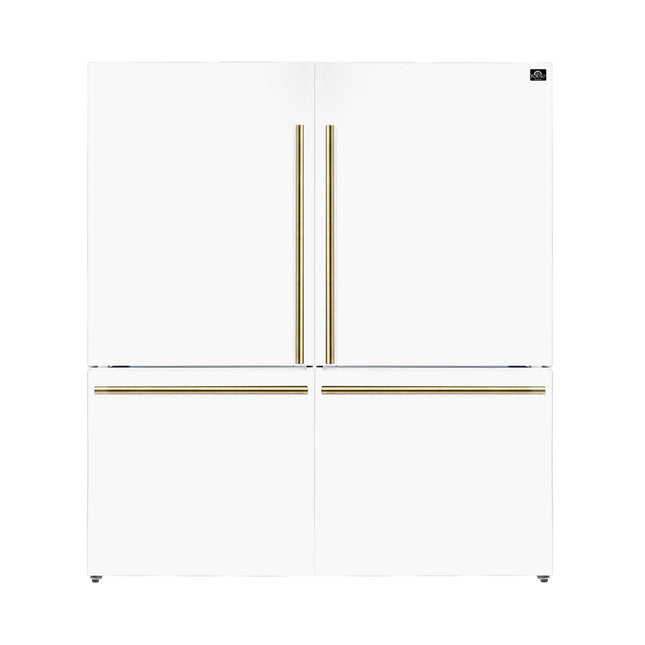 Forno Milano 2-Piece 62-Inch Freestanding Dual Bottom Freezer Refrigerator, White – 34.4 cu.ft, Touch Control, Ice Maker FORNO