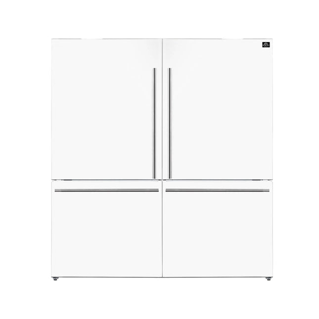 Forno Milano 2-Piece 62-Inch Freestanding Dual Bottom Freezer Refrigerator, White – 34.4 cu.ft, Touch Control, Ice Maker FORNO