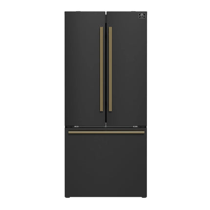 Forno Gallipoli Espresso 30-Inch Black French Door Refrigerator, Bottom Freezer, 17.5 Cu. Ft., No Frost, Ice Maker FORNO
