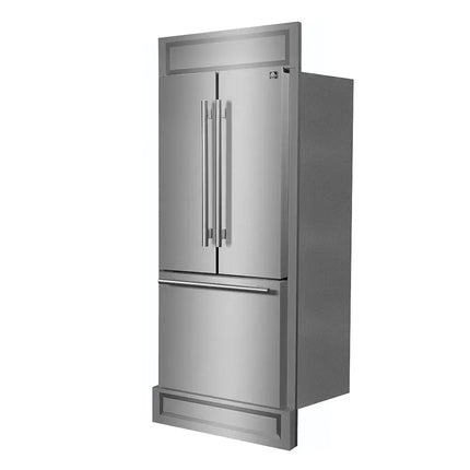 Forno Gallipoli 30-Inch French Door Refrigerator, 17.5 cu.ft Capacity, Modern Decorative Grill, 34-Inch Width, Stainless Steel, No Frost Technology, Energy Efficient FORNO