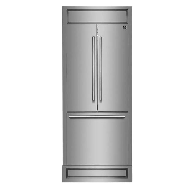 Forno Gallipoli 30-Inch French Door Refrigerator, 17.5 cu.ft Capacity, Modern Decorative Grill, 34-Inch Width, Stainless Steel, No Frost Technology, Energy Efficient FORNO