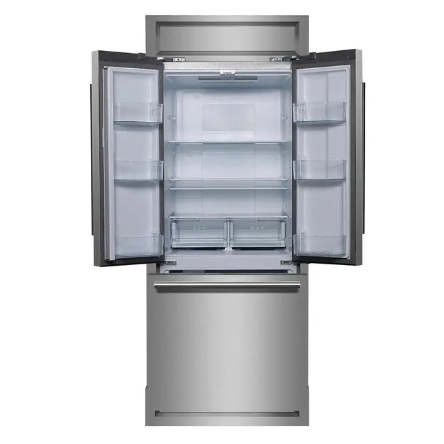 Forno Gallipoli 30-Inch French Door Refrigerator, 17.5 cu.ft Capacity, Modern Decorative Grill, 34-Inch Width, Stainless Steel, No Frost Technology, Energy Efficient FORNO