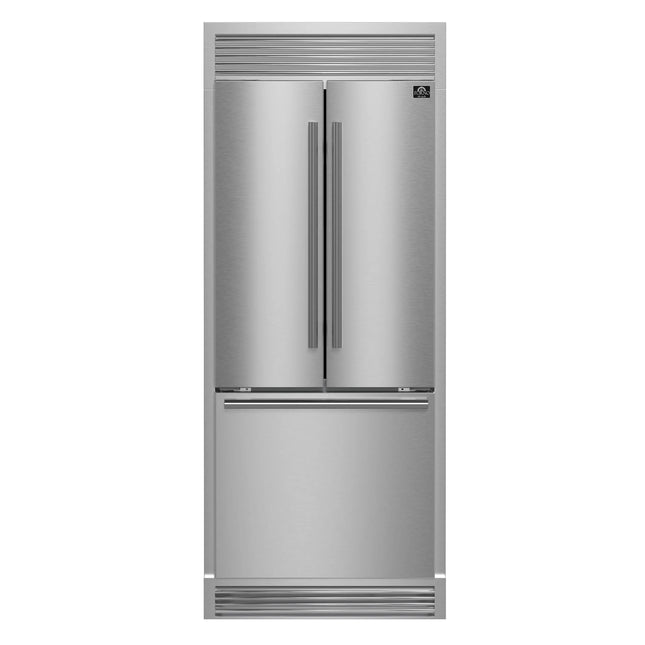Forno Gallipoli 30-Inch French Door Refrigerator, 17.5 cu.ft Capacity, Decorative Grill, 34-Inch Width, Stainless Steel, No Frost Technology, Energy Efficient FORNO
