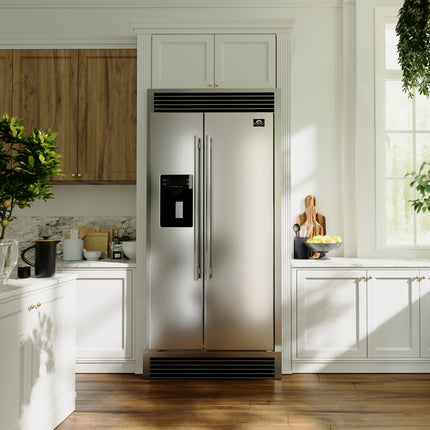 Forno Salerno 40-Inch Built-In Stainless Steel Refrigerator, 20 cu.ft, Decorative Grill, ENERGY STAR Certified FORNO