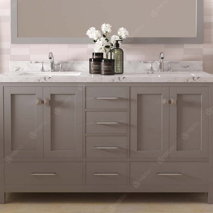 VHG GD-50060-CMRO-GR-NM Caroline Avenue 60" Double Bath Vanity in Gray with Cultured Marble Quartz Top and Round Sinks