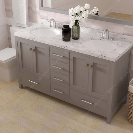 VHG GD-50060-CMRO-GR-NM Caroline Avenue 60" Double Bath Vanity in Gray with Cultured Marble Quartz Top and Round Sinks