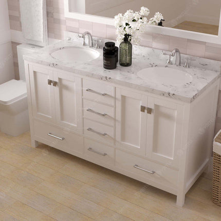 VHG GD-50060-CMRO-WH-NM Caroline Avenue 60" Double Bath Vanity in White with Cultured Marble Quartz Top and Round Sinks
