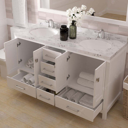 VHG GD-50060-CMRO-WH-NM Caroline Avenue 60" Double Bath Vanity in White with Cultured Marble Quartz Top and Round Sinks