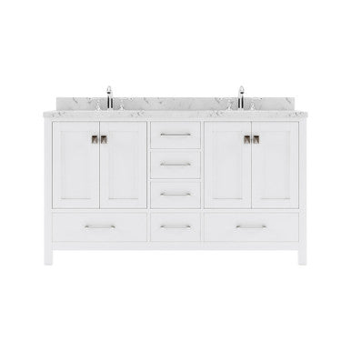 VHG GD-50060-CMRO-WH-NM Caroline Avenue 60" Double Bath Vanity in White with Cultured Marble Quartz Top and Round Sinks VHG