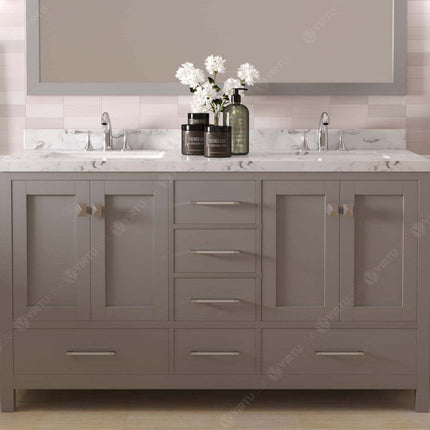VHG GD-50060-CMSQ-GR-NM Caroline Avenue 60" Double Bath Vanity in Gray with Cultured Marble Quartz Top and Square Sinks