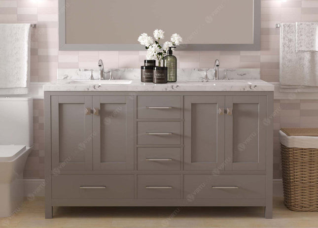 VHG GD-50060-CMSQ-GR-NM Caroline Avenue 60" Double Bath Vanity in Gray with Cultured Marble Quartz Top and Square Sinks