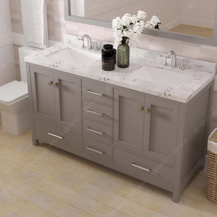 VHG GD-50060-CMSQ-GR-NM Caroline Avenue 60" Double Bath Vanity in Gray with Cultured Marble Quartz Top and Square Sinks