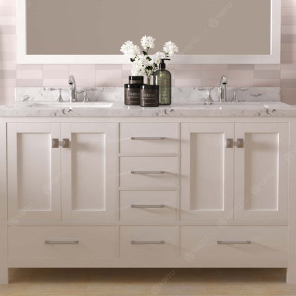 VHG GD-50060-CMSQ-WH-NM Caroline Avenue 60" Double Bath Vanity in White with Cultured Marble Quartz Top and Square Sinks