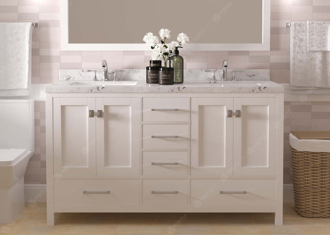 VHG GD-50060-CMSQ-WH-NM Caroline Avenue 60" Double Bath Vanity in White with Cultured Marble Quartz Top and Square Sinks
