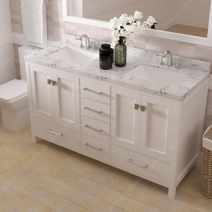 VHG GD-50060-CMSQ-WH-NM Caroline Avenue 60" Double Bath Vanity in White with Cultured Marble Quartz Top and Square Sinks