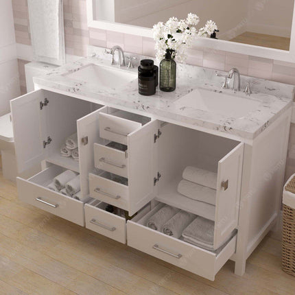 VHG GD-50060-CMSQ-WH-NM Caroline Avenue 60" Double Bath Vanity in White with Cultured Marble Quartz Top and Square Sinks